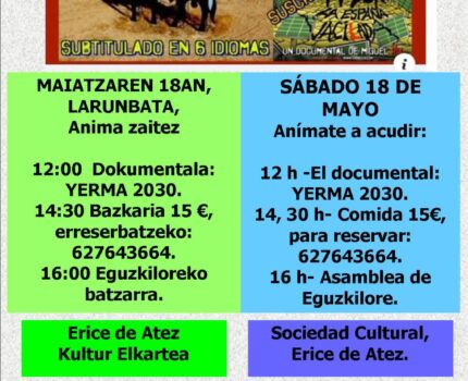 Asamblea de Eguzkilore – Maiatzaren 18an, Larumbata / Sábado 18 de mayo