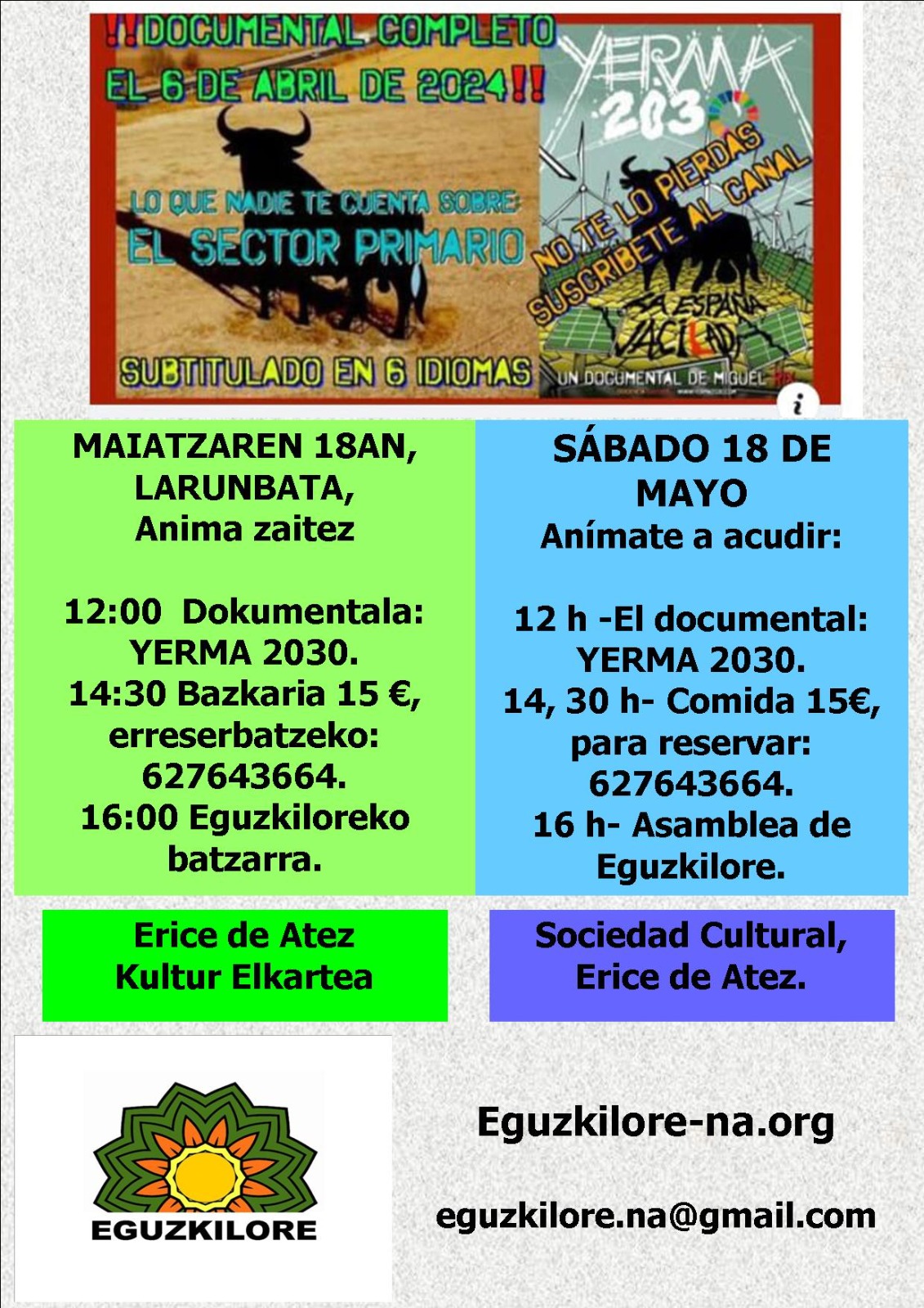 Asamblea de Eguzkilore – Maiatzaren 18an, Larumbata / Sábado 18 de mayo